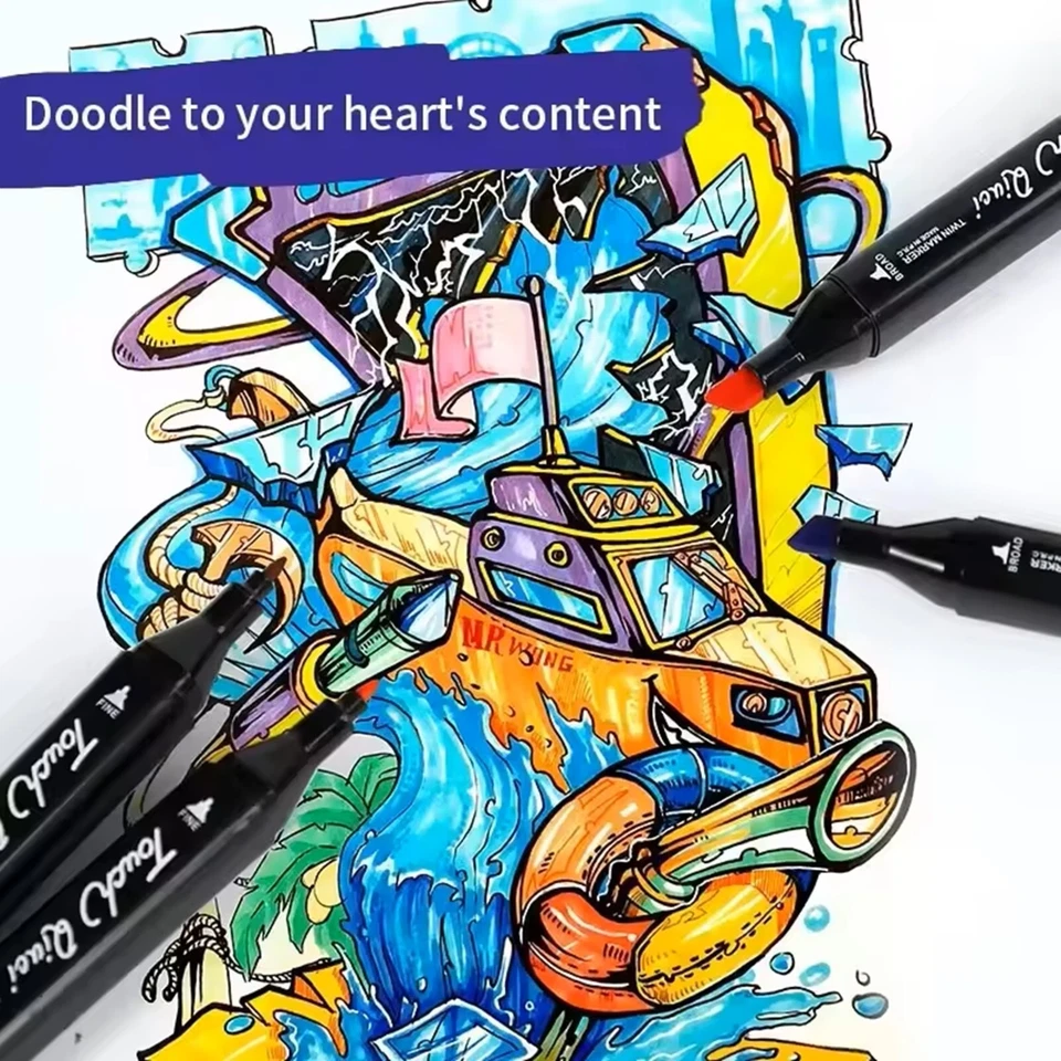 120/ 168/262 color permanent art marker sets, dual tips, for sketching, painting - image 2 of 4