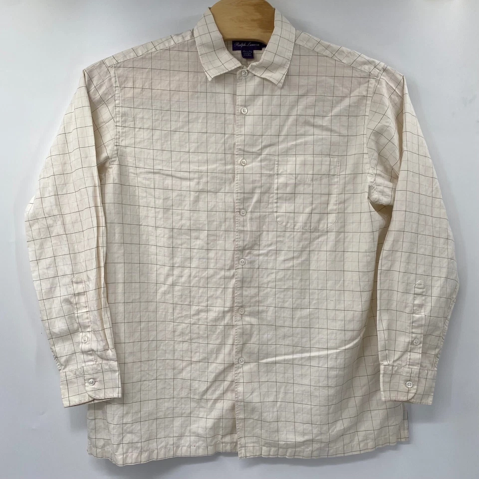 Ralph Lauren Purple Label Linen Button Up Shirt Plaid Check Made in Italy XL - Image 2 of 4