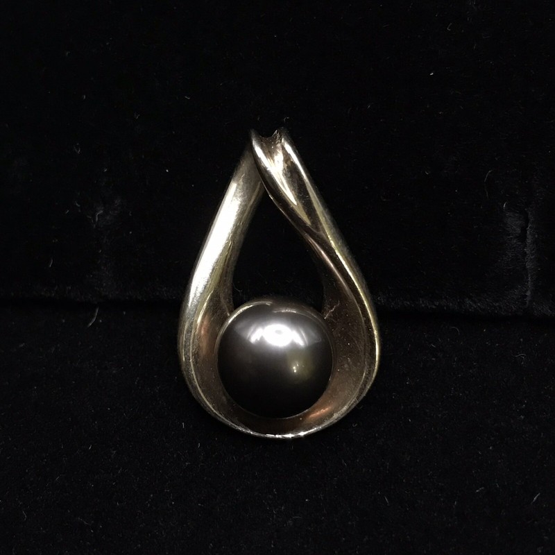 14k Yellow Gold Infinity Pendant with a 9.6 mm Black Pearl MCM Setting 3.9 g, NR