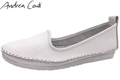 Andrea Conti Damen Slipper Echt Leder Weiß Schuhe Ballerina Weich NEU 0027449