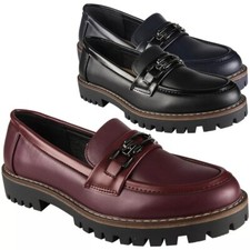 Shoes Loafers Chunky Heel Slip On Work Chain Office School Comfy Womens Sizes