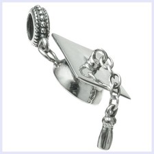 Sterling Silver Graduation Grad Cap Hat Dangle Bead for European Charm Bracelet