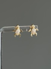 14K SOLID Gold Turtle Earrings with Cubic Zirconia Studs, Animal Jewelry, 585