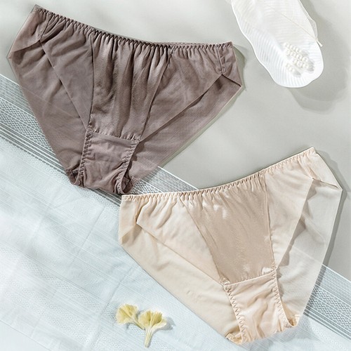 2 Pair Nature Silk Briefs Knit Plain Crepe Satin Lace Sexy Briefs Sexy Knickers - Picture 5 of 17