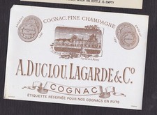 Ancienne étiquette  Alcool France BN126127 Cognac Duclou Lagarde