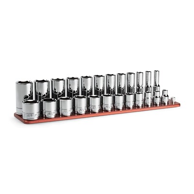 Capri Tools 3/8 in. Drive Shallow/Deep 6-Point Socket Set w/ Rail, SAE, 24-Pc
