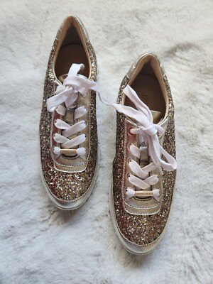 NWD JIMMY CHOO Monza Glittered Metallic Leather Sneakers Sz 36.5