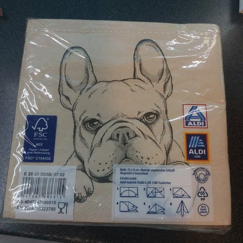 2 x Französische Bulldogge Servietten Frenchie neu beige - Bild 2 von 2
