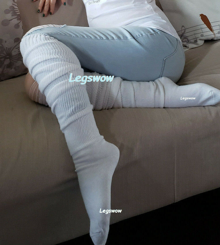Extra Long Thigh High Socks Over The Knee Otk Womens School Girl White  Cotton | Ebay