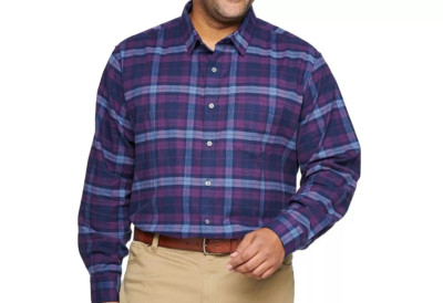 Big & Tall Apt. 9 Soft Plaid Regular-Fit Stretch Flannel Button Down PLUM