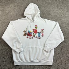 The Grinch Hoodie Mens Large White Merry Merry Dr Seuss Sweatshirt Casual