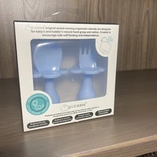 Grabease Baby and Toddler Self-Feeding Utensils Spoon and Fork Set. BLUE
