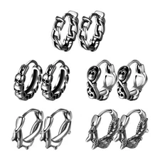 2-5 Pairs Halloween Gothic Stainless Steel Punk Skull Spike Huggie Hoop Earrings