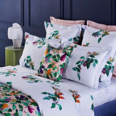 YVES DELORME PARFUM QUEEN DUVET COVER TROPICAL BIRD OF PARADISE FLOWER FRANCE