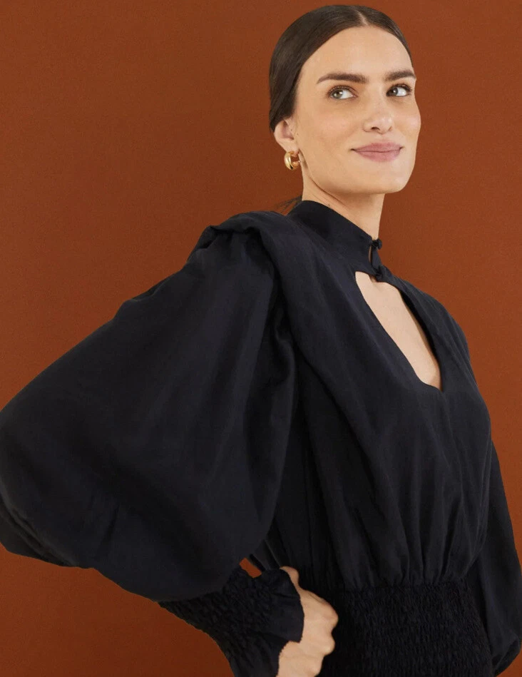 Farm Rio Mini Abito Nero XS Cuore Scollo Increspato Romantico Raso San Valentino