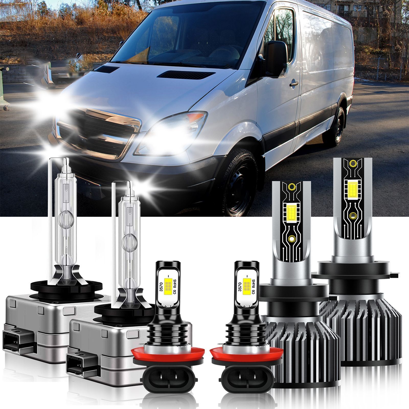 LED Headlight+Fog Lights Bulb Kit 6500K For Freightliner Sprinter 2500 2008-2009
