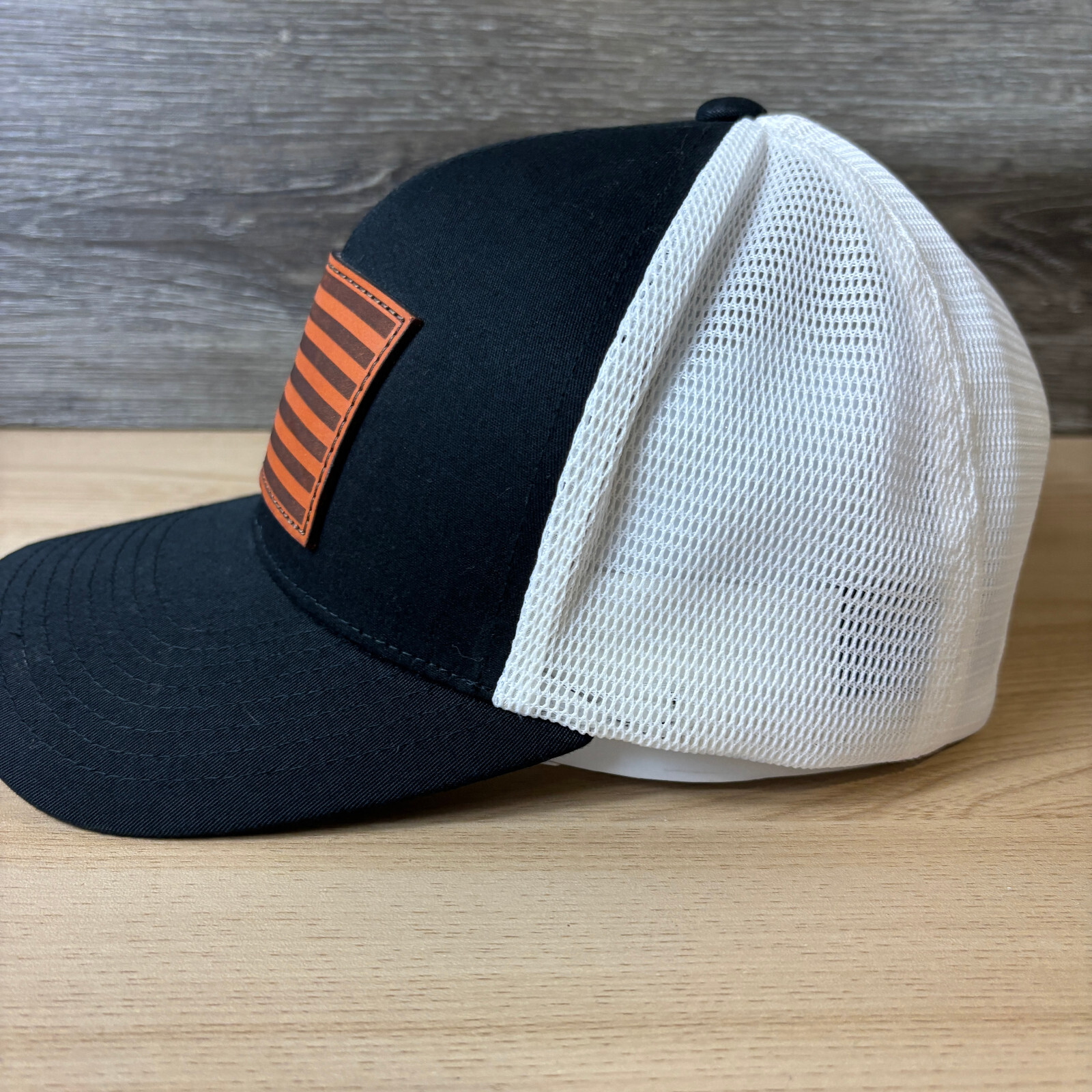 Flag Patch Hat Cap Snap Back Black Brown Leather … - image 4