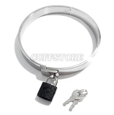 19" Bondage Collar Front Padlock Locking Fetish Stainless Steel Neck Restraint