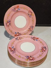 SET 6 Piatti Calderone Inghilterra Porcellana Rosa Dorata Rotolo Motivo Floreale 8 7/8”