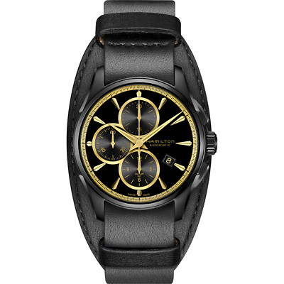 NEW HAMILTON JAZZMASTER AUTO CHRONO BLACK PVD CASE BLACK BUND STRAP H32506730