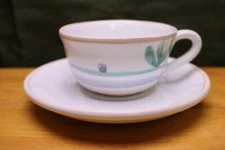 Caleca Italy 4 Cups & Saucers Peach Grey/Blue Green Pottery