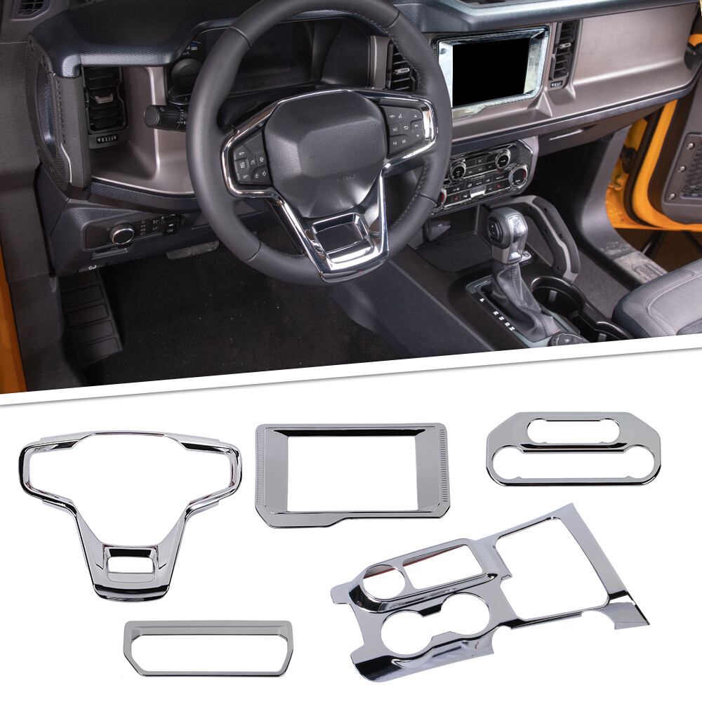 5x Center Console Dashboard Cover Trim For Ford Bronco 2021+ Chrome Accessories