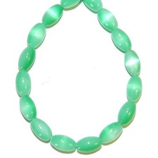 G456c Light Green 7mm Tapered Oval Cat's Eye Fiber-Optic Glass Beads 16"