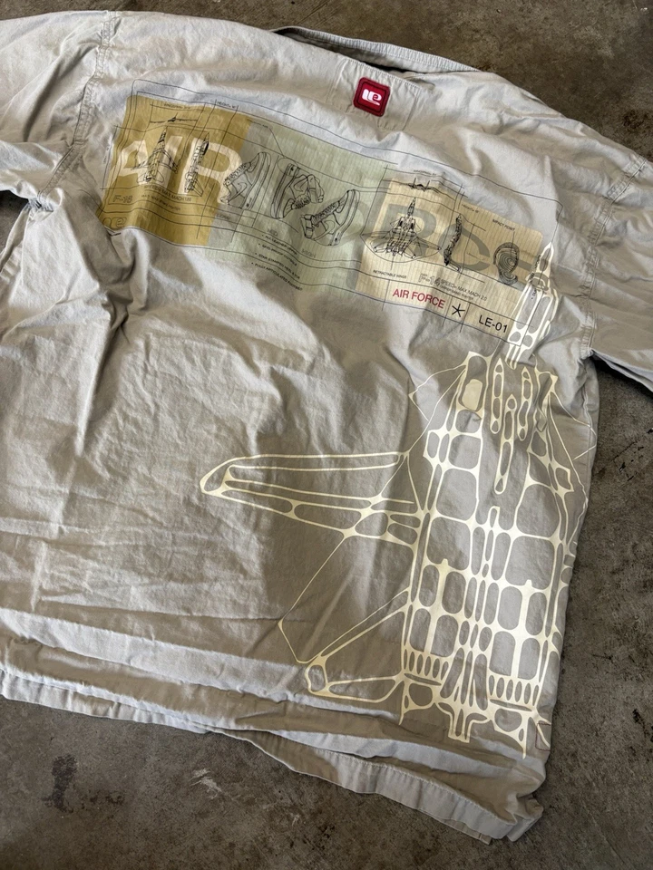 De colección Años 90 Nike Edición Limitada Fuerza Aérea Camisa Abotonada Avión Zapatos Talla L Foto 3 de 4