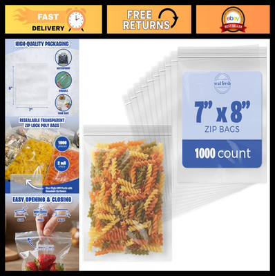 1000 Pack Resealable Plastic Food Storage Bags - Clear 7x8 Inch Zipper Seal, BPA