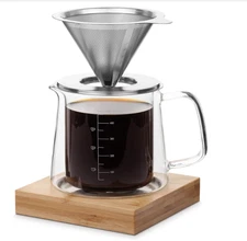 Btat Pour Over Coffee Maker Set Double Wall Glass 16 Oz Drip Coffee Maker, NOB