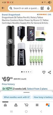 Dragonhawk S6 Tattoo Pen Kit Gun Rotary  Machine Mcore-C1 Tattoo Cartridges