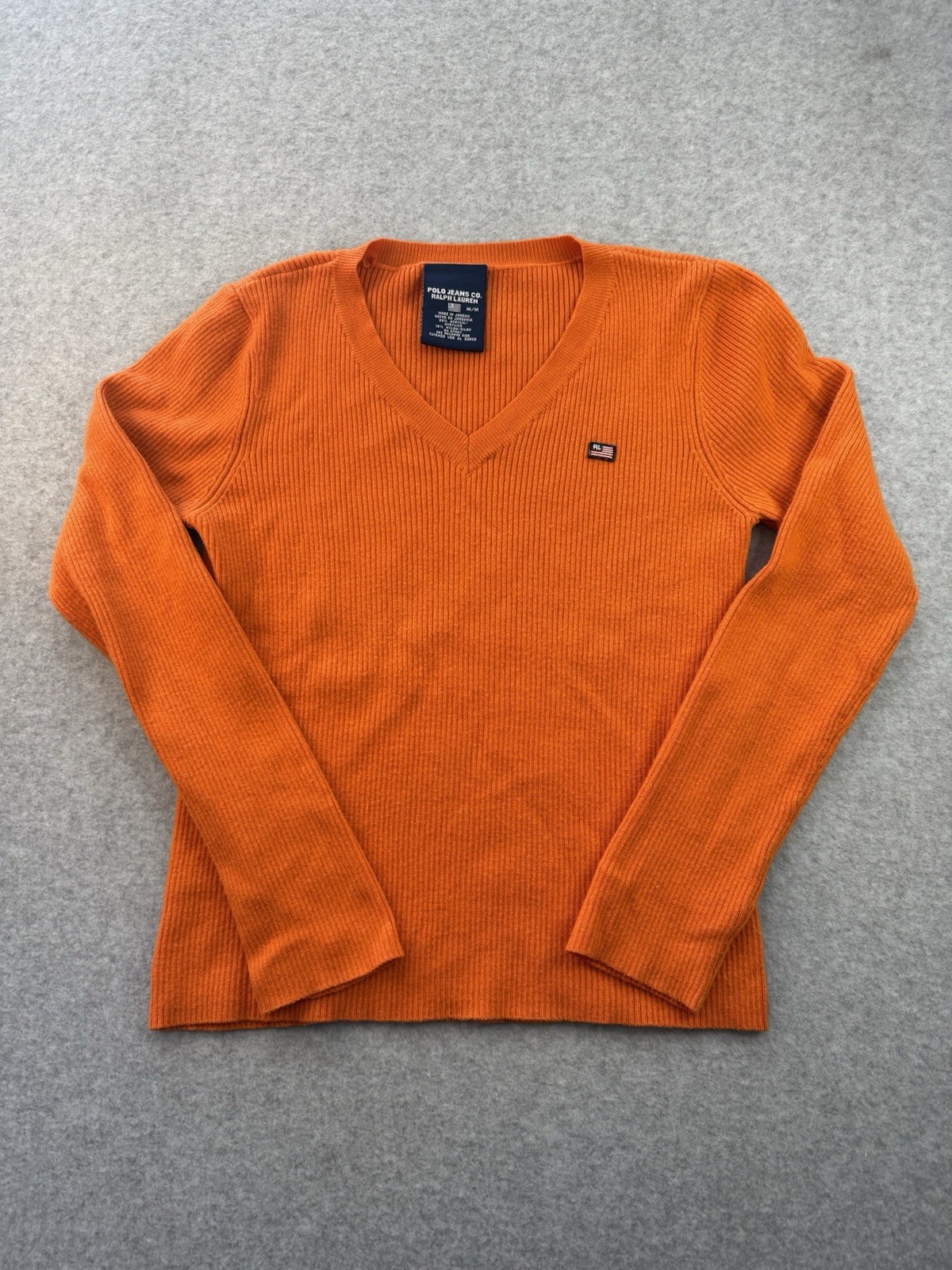 Vintage polo Jean Co Ralph Lauren Y2K Orange Preppy Ribbed Vneck Longsleeve m 