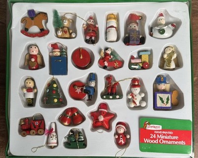 Vintage Joy Brite Hand Painted 24 Miniature Wood Ornaments