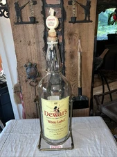 Vintage Liqour Giant Dewers White Label Bottle And Dispenser Display