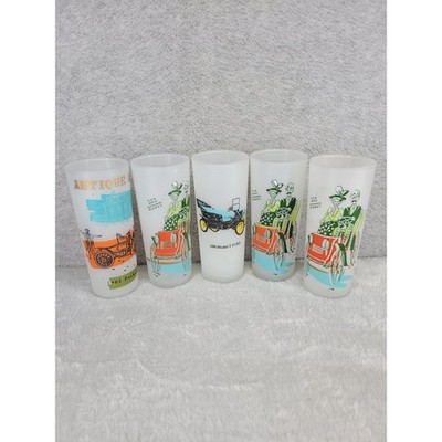 Vintage 5 Frosted Tom Collins Anchor Hocking Model Car Drinking Glasses