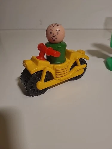 Vintage Little People  Dad & Yellow Motorcycle