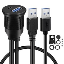 USB 3.0 to Type C 3.0 Car Mount Flush Cable Dual Port Male to Female Extensio...