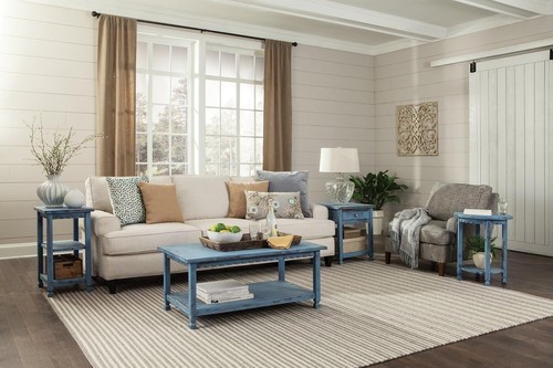 Rustic Cottage End Table with 2 Shelves - Farmhouse Style | 15D Blue Antique  - Picture 6 of 6