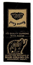 Roundup Montana Keene Coal Bair-Collins Co. Vintage Matchbook Cover