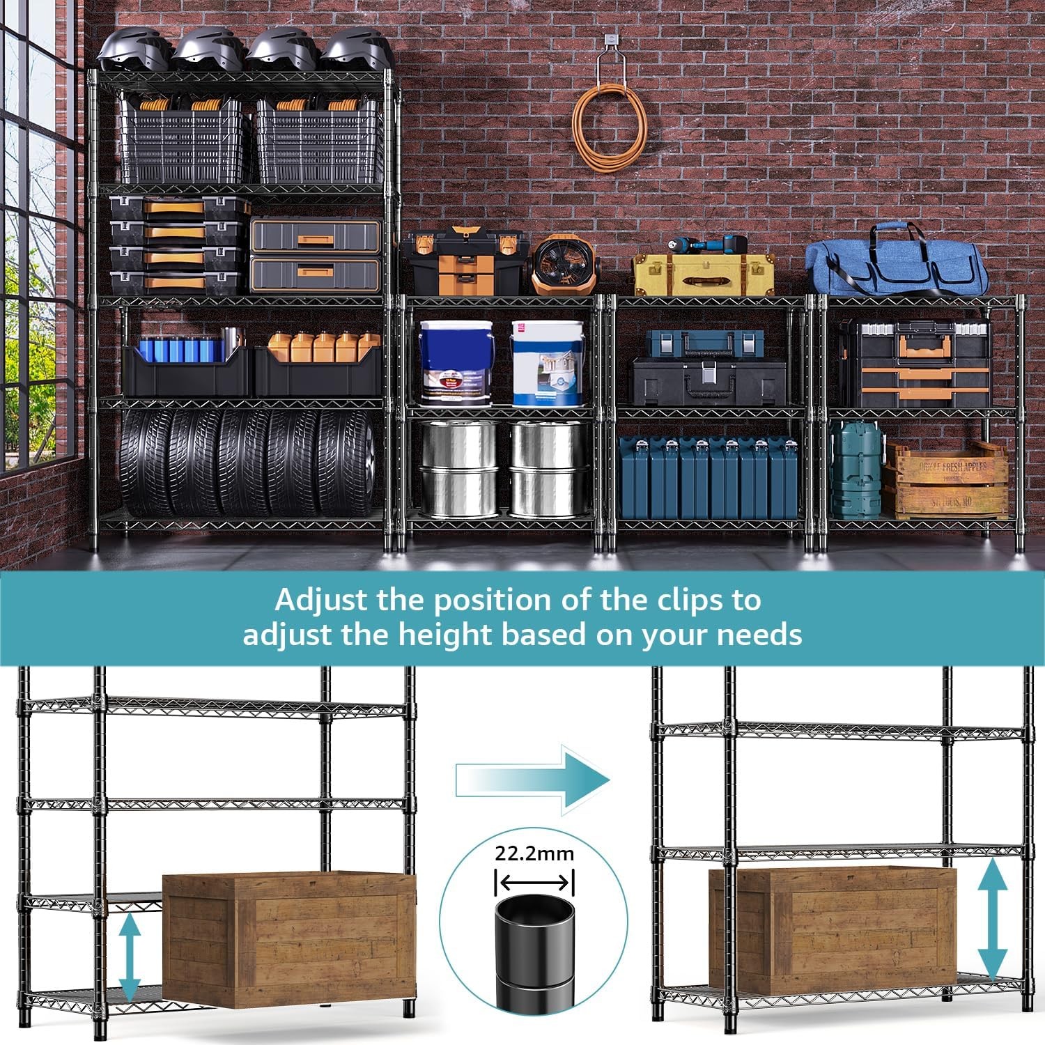 Single Wire Rack Storage Stand 5-Tier Metal Wire Racks Shelving Unit Adjustable Heavy Duty Storage ...