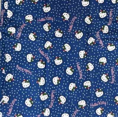 2004~Sanrio HELLO KITTY David Textiles  Blue Christmas BTY 44''width