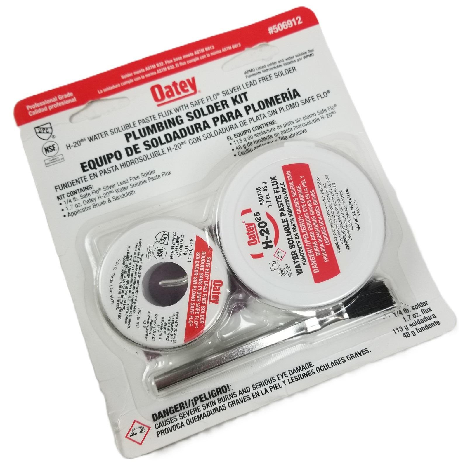 Oatey 506912 Plumbing Solder Kit 4oz Lead Free Silver Bearing and H-20 Flux NEW