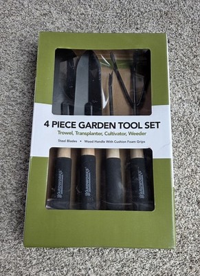 Yardworks 4 Piece Garden Tool Set NWT Steel Blades Wood Hamdle Cushioned Grip