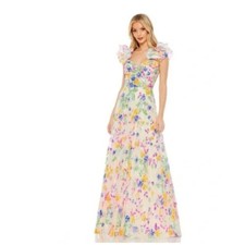 Mac Duggal Multicolor Floral Sequin Embellished Ruffle Sleeve Gown 14 NWT