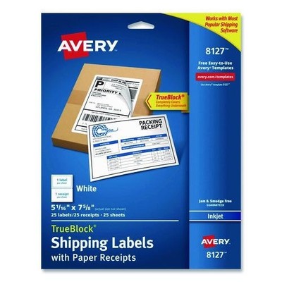 Avery Shipping Labels, Inkjet Printers, 5.06 x 7.62, White, 25 Sheets/Pack