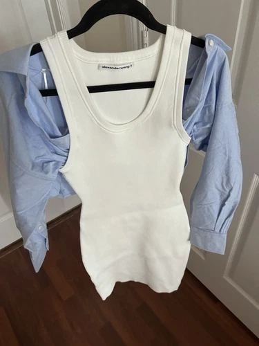 Camicia poplin ritagliata Alexander Wang Bilayer con bodycon abito da serbatoio a costine S