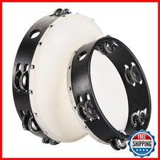 Foraineam 2pc Wood Tambourine Set 8"  10" Double Row Jingle Bells