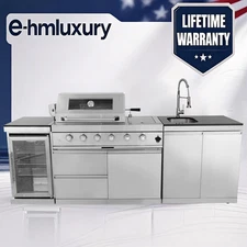 4-Burner 72000BTU Barbecue Island Grill w/Cooler & Sink & Storage Cabinet