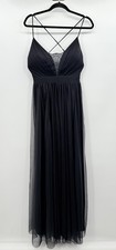 Windsor Black Lined Tulle Lace Gown Prom Formal Bridesmaid Size 7 Thin Strap
