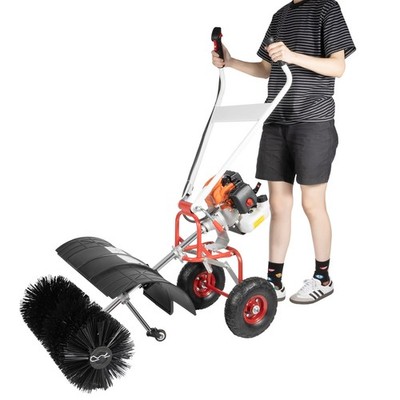 Walk Behind 52cc Power Broom Snow Driveway Sweeper Cleaner Artificial Grass